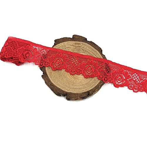 Yalulu 20 Yards 33mm Breite Stretch Elastisch Spitzenbordüre Verzierung Spitzenband Blumenkantenbesatz Stretch Spitze Borte DIY Nähen Kleidung (Rot) von Yalulu