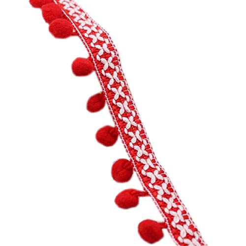 Yalulu 20 Yards Bestickt Bommelborte Pompon Bommel Borte Quaste Trim Fransen Band für DIY Fertigkeit Nähzubehör Zubehörteil Dekorieren (Rot) von Yalulu