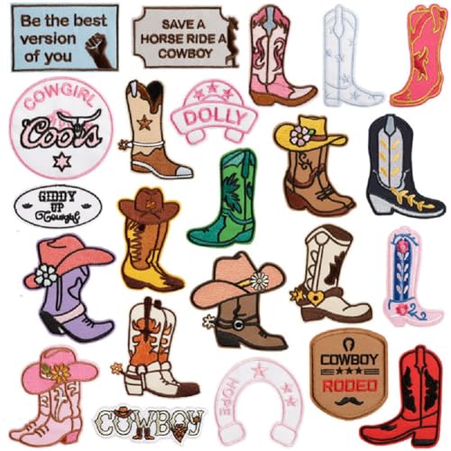 Yalulu 23 Stück Western Cowboys Patches zum Aufbügeln, Flicken zum Aufbügeln Aufnäher zum Aufbügeln Western Cowgirl Bügelbilder zum Aufnähen von Yalulu