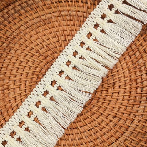 Yalulu 25 Meters Quaste Fransenborte Fransenband Quaste Trim, 5cm Spitzenbesatz zum Nähen Kantenbesatz Spitzenband Vorhang Kleidung Heim Hochzeit Dekor (Beige) von Yalulu