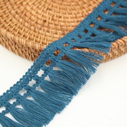 Yalulu 25 Meters Quaste Fransenborte Fransenband Quaste Trim, 5cm Spitzenbesatz zum Nähen Kantenbesatz Spitzenband Vorhang Kleidung Heim Hochzeit Dekor (Marineblau) von Yalulu