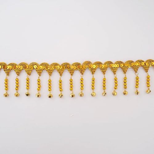 Yalulu 3 Yards Hängende Glöckchen Fransen Quastenband, Perlen Pailletten, Sparkle Fringe Quaste Trim Paillettenband für Kleidung Kleid Dekorationen (Gold) von Yalulu