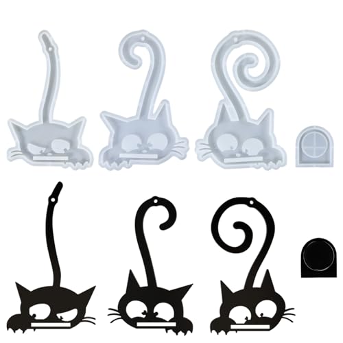 Yalulu 4 Stück Katze Kerzenhalterformen, Teelichthalter Silikonform Kerzenhalter Resin Gießform Kerzenständer Epoxidharz Formen Candle Holder Silikon Gussformen von Yalulu