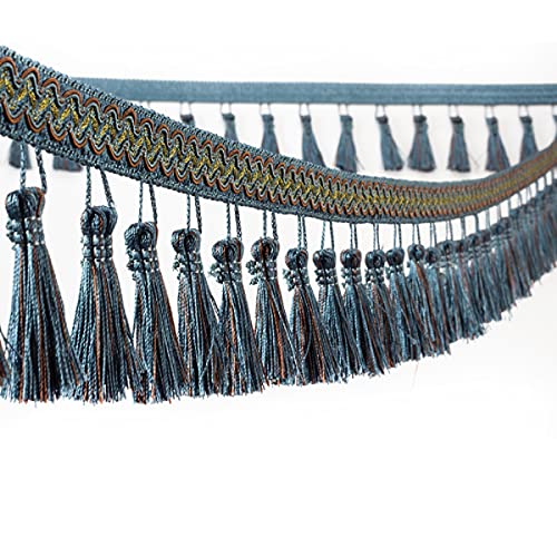 Yalulu 4 Yards Hängende Kugelquaste Stoffband Fransenband Kugelquaste Borte mit Quasten Fransen Trim Quastenborte Vorhangborte Quasten Dekoborte Troddeln Vorhangborte (Tiefes Blau) von Yalulu