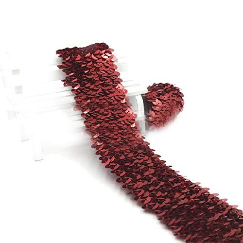 Yalulu 5 Meter 4,5 cm Breite Elastisches Glänzendes Paillettenband Glitzer Paillettenborte Bortenband Applikation für DIY Handwerk Bastelprojekte (Rot) von Yalulu