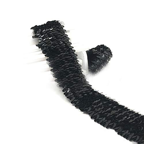 Yalulu 5 Meter 4,5 cm Breite Elastisches Glänzendes Paillettenband Glitzer Paillettenborte Bortenband Applikation für DIY Handwerk Bastelprojekte (Schwarz) von Yalulu