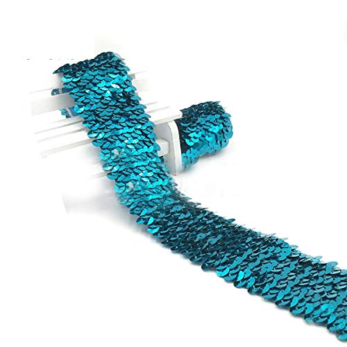 Yalulu 5 Meter 4,5 cm Breite Elastisches Glänzendes Paillettenband Glitzer Paillettenborte Bortenband Applikation für DIY Handwerk Bastelprojekte (Seeblau) von Yalulu