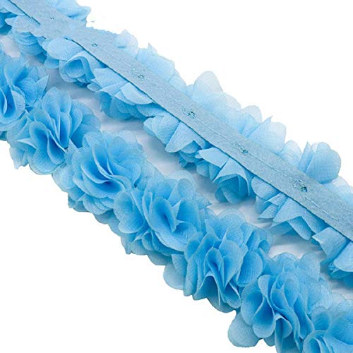 Yalulu 5 Meter Blume 3D Chiffon Spitzenband Stoff Applikation Besatz Basteln Nähen Hochzeit Kleid Dekoration Zubehör 5Yards*5cm blau von Yalulu