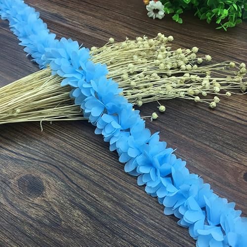 Yalulu 5 Yards 3D Chiffon Blumen Spitzenborte, Cluster Blumen Kantenbesatz Florales Dekoratives Band für DIY-Nähen Hochzeitskleid Kostümdekoration (Himmelblau) von Yalulu