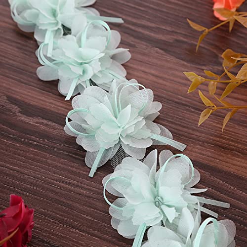 Yalulu 5 Yards 3D Cluster Blumen Chiffon Spitzenborte, Blumen Stoff Trimming Spitzenband für Nähen Hochzeit Puppe Stirnband (Hellgrün) von Yalulu