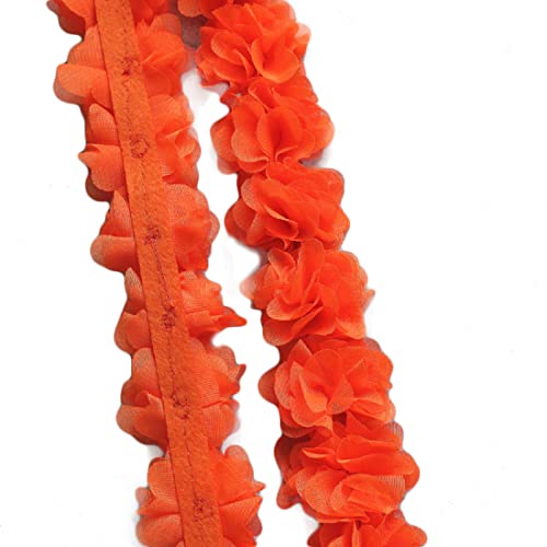 Yalulu 5 Yards Blumen 3D Chiffon Cluster Blumen Spitzenborte Blumen DIY Chiffon-Kleid-Gewebe Besatz Spitzenstoff für Nähen Hochzeit Crafts (Orange) von Yalulu