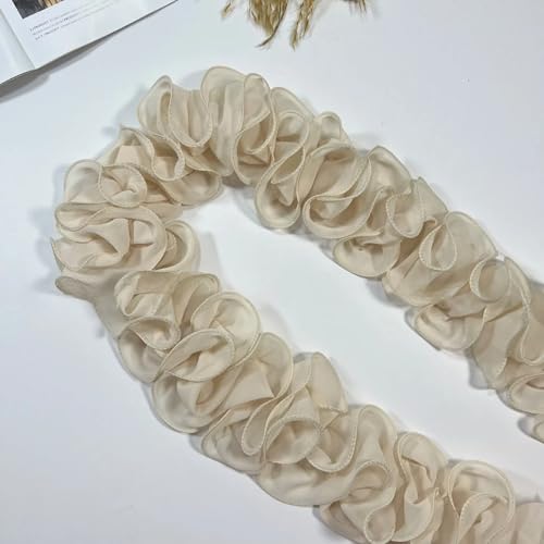 Yalulu 5 Yards Cluster Blumen 3D Chiffon Spitzenbesatz, Florales Dekoratives Band Stoffapplikation für DIY-Nähen Hochzeitskleid Kostümdekoration (Apricot) von Yalulu