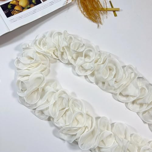 Yalulu 5 Yards Cluster Blumen 3D Chiffon Spitzenbesatz, Florales Dekoratives Band Stoffapplikation für DIY-Nähen Hochzeitskleid Kostümdekoration (Beige) von Yalulu