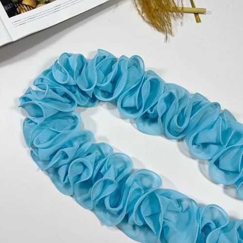 Yalulu 5 Yards Cluster Blumen 3D Chiffon Spitzenbesatz, Florales Dekoratives Band Stoffapplikation für DIY-Nähen Hochzeitskleid Kostümdekoration (Blau) von Yalulu