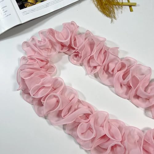 Yalulu 5 Yards Cluster Blumen 3D Chiffon Spitzenbesatz, Florales Dekoratives Band Stoffapplikation für DIY-Nähen Hochzeitskleid Kostümdekoration (Rosa) von Yalulu