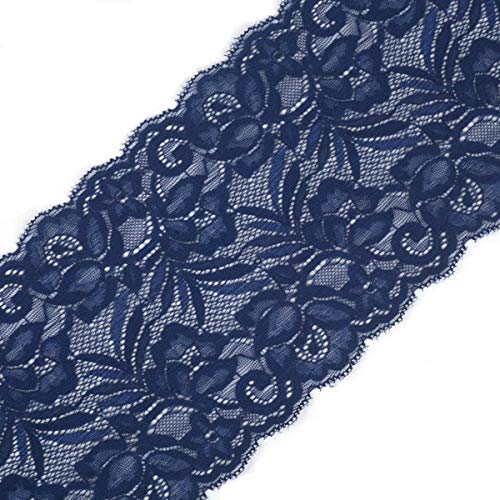 Yalulu 5 Yards Elastizität Spitzenbordüre Band DIY Handwerk Farbband mit Spitzen für Handwerk Dessous Hochzeitskleid Hochzeit Dekor 15cm Breite (Navy blau) von Yalulu