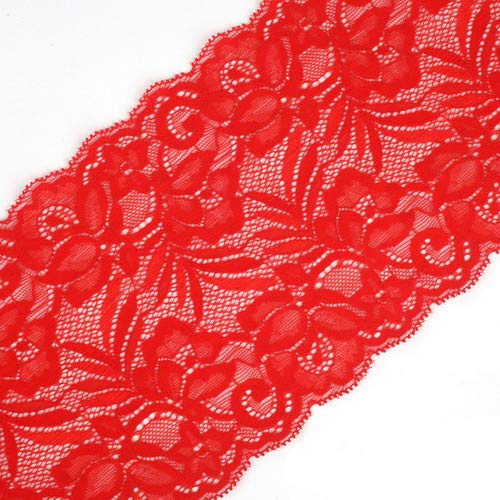 Yalulu 5 Yards Elastizität Spitzenbordüre Band DIY Handwerk Farbband mit Spitzen für Handwerk Dessous Hochzeitskleid Hochzeit Dekor 15cm Breite (Rot) von Yalulu