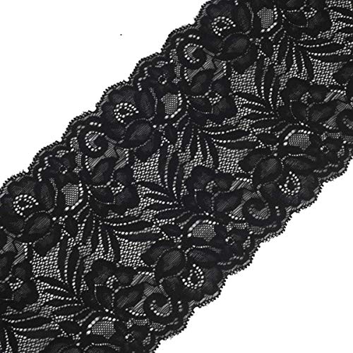 Yalulu 5 Yards Elastizität Spitzenbordüre Band DIY Handwerk Farbband mit Spitzen für Handwerk Dessous Hochzeitskleid Hochzeit Dekor 15cm Breite (Schwarz) von Yalulu