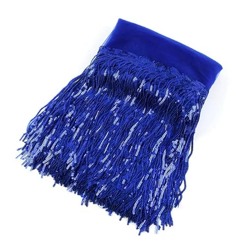 Yalulu 5 Yards Länge 20cm Breite Pailletten Fransenborte Quaste, Fransenband Trimmen Kostüm Lateinisches Kleid Garment Apparel Spitzenborte Nähzubehör (Edelsteinblau) von Yalulu