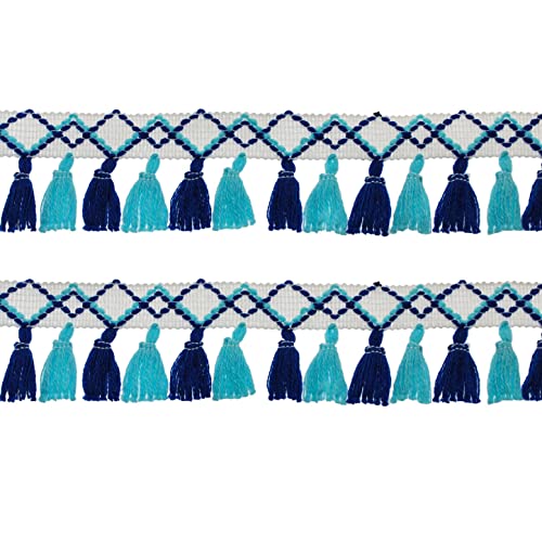 Yalulu 5 Yards Quaste Trim Bommelborte Quasten Fransen Spitzenborte Farbig Näharbeit DIY Handwerk (Blau) von Yalulu