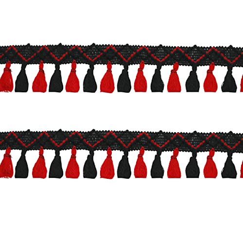 Yalulu 5 Yards Quaste Trim Bommelborte Quasten Fransen Spitzenborte Farbig Näharbeit DIY Handwerk (Rot) von Yalulu