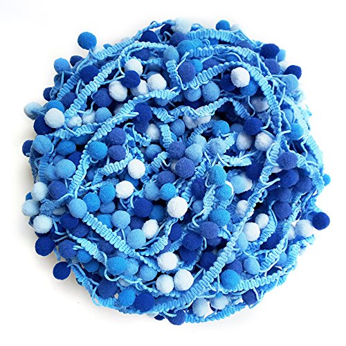 Yalulu 5 Yards Regenbogen Pom Pom Pompom Bommelborte Lace Spitze Quaste Trim Band für DIY Fertigkeit Nähen Zubehörteil Dekorieren (Blau1) von Yalulu