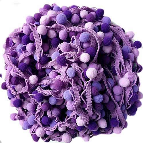 Yalulu 5 Yards Regenbogen Pom Pom Pompom Bommelborte Lace Spitze Quaste Trim Band für DIY Fertigkeit Nähen Zubehörteil Dekorieren (Lila) von Yalulu