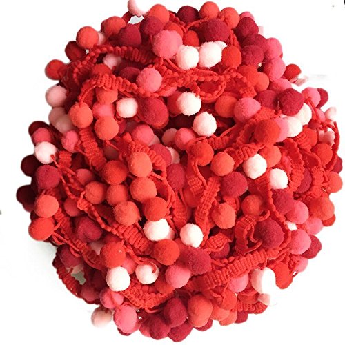 Yalulu 5 Yards Regenbogen Pom Pom Pompom Bommelborte Lace Spitze Quaste Trim Band für DIY Fertigkeit Nähen Zubehörteil Dekorieren (Rot) von Yalulu