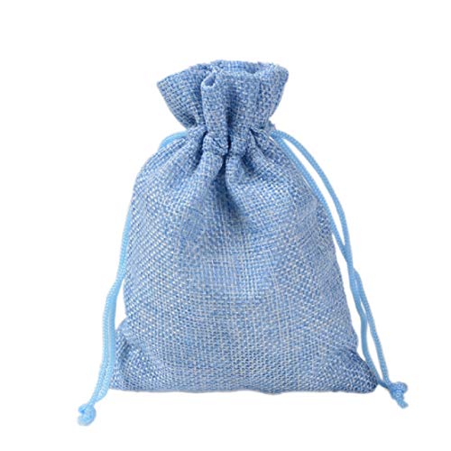 Yalulu 50 Stücke Kleine Natur Jute Säckchen Jutebeutel Jutesäckchen Geschenk mit Tunnelzug Verpackung für Schmuck Hochzeit Party Feiern Weihnachten (Hellblau) von Yalulu