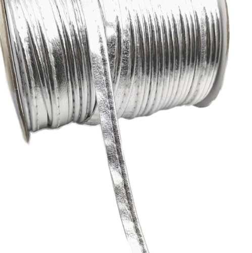 Yalulu 50 Yards PU-Leder Paspelband aus Kunstleder, 1 cm Breite Lippenkordel-Besatz Paspelband zum Nähen Für Kleidungsstück, Nähen, Trimmen (Silber) von Yalulu