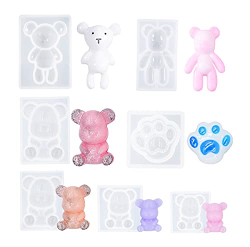 Yalulu 7 Stück 3D Bär Epoxidharz Silikonformen, Tierharz Epoxidharz Formen Seife Resin Gießform Silikon Animal Resin Molds DIY Schmuck Schlüsselanhänger von Yalulu