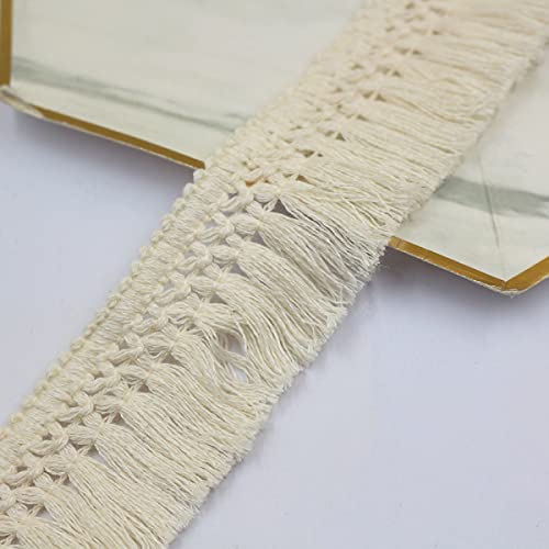 Yalulu 9,1 m x 4 cm Baumwolle Quaste Fransen Besatz Spitze Bänder Faser Fransen Trim für Kleidung Vorhang Nähen Handwerk (Beige) von Yalulu