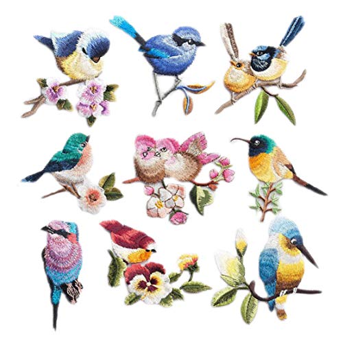 Yalulu 9 Stück Vogel Bestickt Aufnäher Bügelbild Aufbügeln ügler Bügeleisen auf Patches Sticker Applikation DIY für T-Shirt Jeans Kleidung Taschen von Yalulu