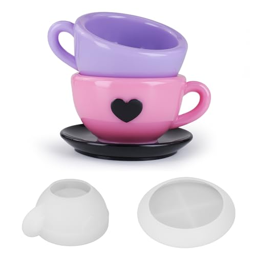 Yalulu Kaffeetasse Kerzenhalter Silikonform Kerzen Kerzenglas mit Platte, Kerzenständer Teelichthalter Gießform Silikonform, Aufbewahrungsbox Silikonformen Teetassen Epoxidharz Form von Yalulu