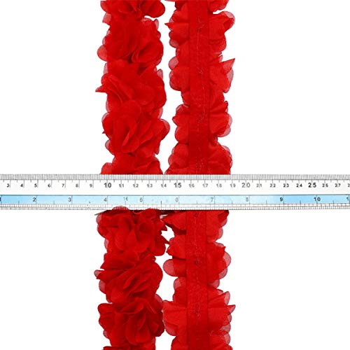 Yalulu Spitzenband aus Chiffon, mit 3D-Blumen, 4,5 m, Rot von Yalulu