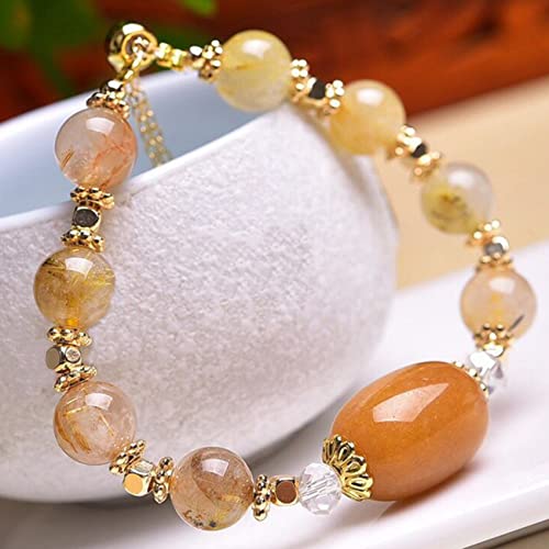 Naturstein Gold Rutilquarz Armband Goldene Seide Jade Perle 8mm Kristall Runde Perlen Armband for Frauen Feng Shui Reichtum Armband Amulett Viel Glück Chakra Meditation Dekoration am Handgelenk ( Colo von Yalych