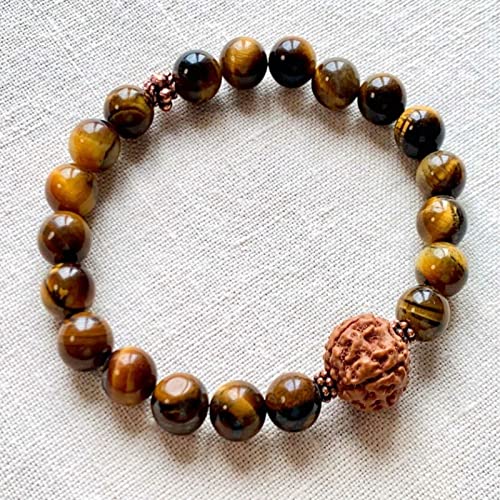Yalych 10 mm natürliches rundes Rudraksha-Tigerauge-Perlen-Armband DIY Bead # 20334 Handgelenkdekoration von Yalych