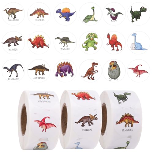 1500 Stück Dinosaurier Aufkleber, Runde Cartoon Dino Sticker, Kinder Tier Vinyl Sticker für Lehrerpreis Motivation Aufkleber Laptop Junge Mädchen von Yamitora