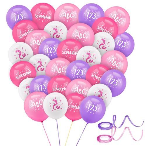 32 Stück Einschulung Deko Mädchen, Luftballons Schulkind 2024 Deko Mädchen Boho Schulkind Schulanfang Latex Ballons Schulanfang Schuleinführung Deko+ 2 Schleife(Pink) von Yamitora