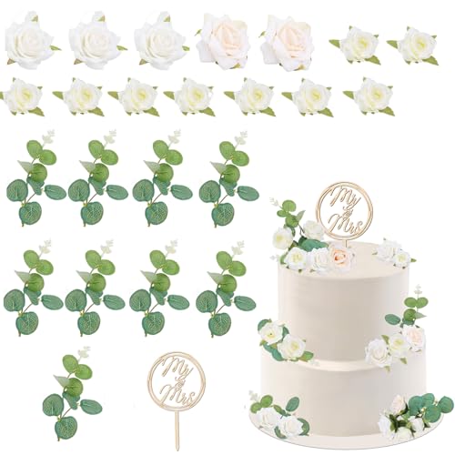 Yamitora 24 Stück Cake Topper Hochzeit Holz Tortendeko Hochzeit Mr Mrs Torten Topper Deko,Mr Mrs Tortenstecker Rosen Geldpflanzen dekoration,Hochzeitstorte Topper Kuchen Deko Hochzeit Party von Yamitora