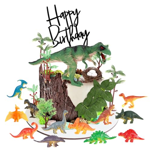 Yamitora 30 Stück Kuchendeko Dinosaurier Set,Dinosaurier Deko Torte,Dino Geburtstag Deko,Dino Tortendeko,Dschungel Tortendeko Junge,Cake Topper Tyrannosaurus Rex für Junge Geburtstag Party von Yamitora