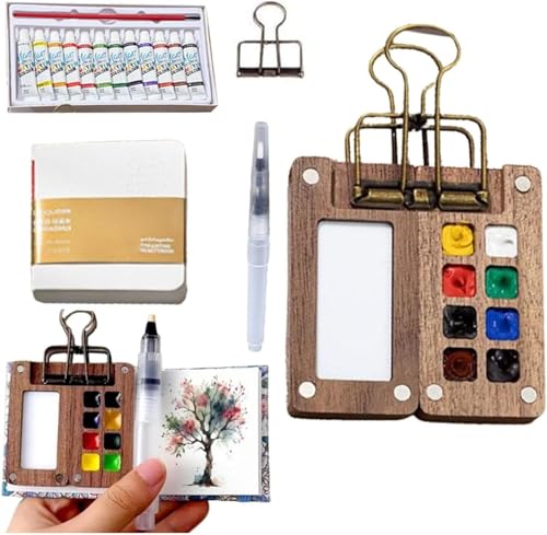 Yamobi 10 Stück Mini Malkasten Aquarell Set,Portable Watercolor Palette Set, tragbare Nano Palette für Aquarell,Mischpalette Holz von Yamobi