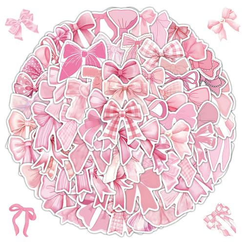 Yamobi 100 Stück Niedliche Schleifen Sticker Set,sticker mädchen, Wasserdicht, Coole Sticker für Mädchen, Fotoalbum und Scrapbook Deko,Aesthetic Vinyl Sticker（Rosa ） von Yamobi