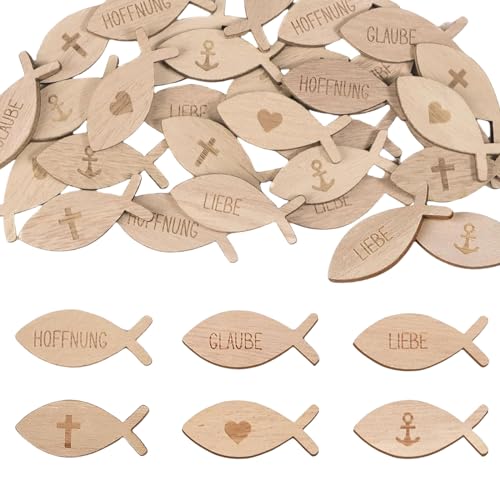 Yamobi 100 STK Tischdeko aus Holz Taufe Konfetti Fisch Kommunion Konfetti Tauben Taufdeko Holz Fisch Tischdeko zum Basteln Junge Mädchen Streudeko DIY von Yamobi