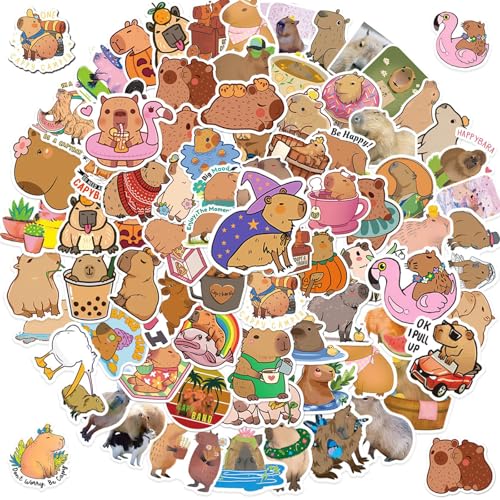 Yamobi 120 PCS Wasserdichte Capybara Sticker, Capybara Dekor, Vinyl Aufkleber Für Laptop, Gepäck, Wasserflasche, Helm, Reiseaufkleber Für Kinder Und Erwachsene von Yamobi