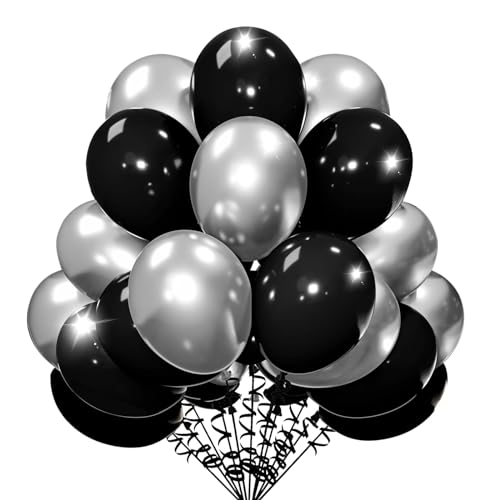 Yamobi 30 Stück Schwarz Silber Geburtstag Luftballons - Metallic Silber Ballons für Babyparty Hochzeit Thema Party Deko von Yamobi