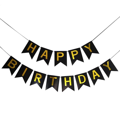 Yamobi 5 Meter Geburtstag Wimpelkette Happy Birthday Banner Geburtstagsdeko Schwarz Geburtstag Deko Zubehör Party Dekoration Banner Geeignet für Babyparty für alle Altersgruppen von Yamobi