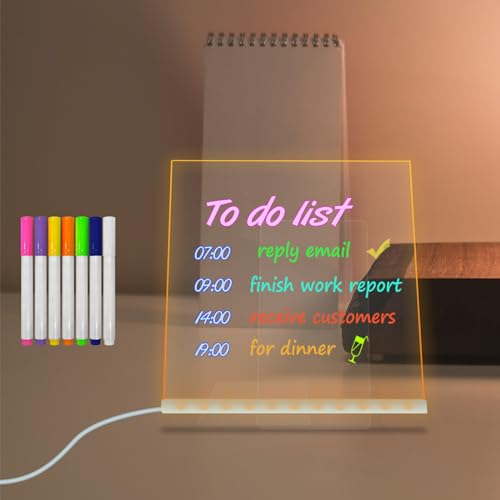 Acryl Handschrift transparent löschbar 7,95×7,83 Zoll Message Board DIY trockenen Radiergummi Whiteboard warm weiß USB powered LED Dimmen Nachtlicht Nachttischlampe mit Stand 7 bunten Stift Büro von Yan-tech