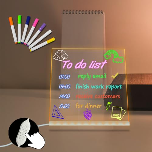 Acryl Handschrift transparent löschbar 7,95×7,83 Zoll Message Board DIY trockenen Radiergummi Whiteboard warm weiß USB powered LED Dimmen Nachtlicht Nachttischlampe mit Stand 7 bunten Stift Büro von Yan-tech