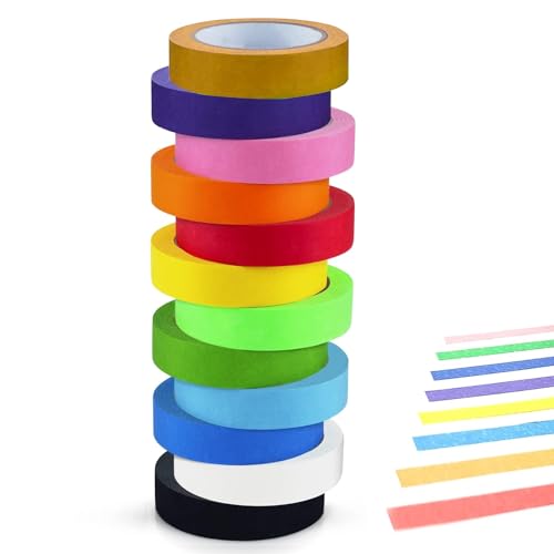 YanBous krebband zum abkleben set 12 rollen 15mm*13m krebband zum abkleben buntes farbiges klebeband für dekorative bastelarbeiten, scrapbooking, sprühlackierung, lackierung, renovierung von YanBous